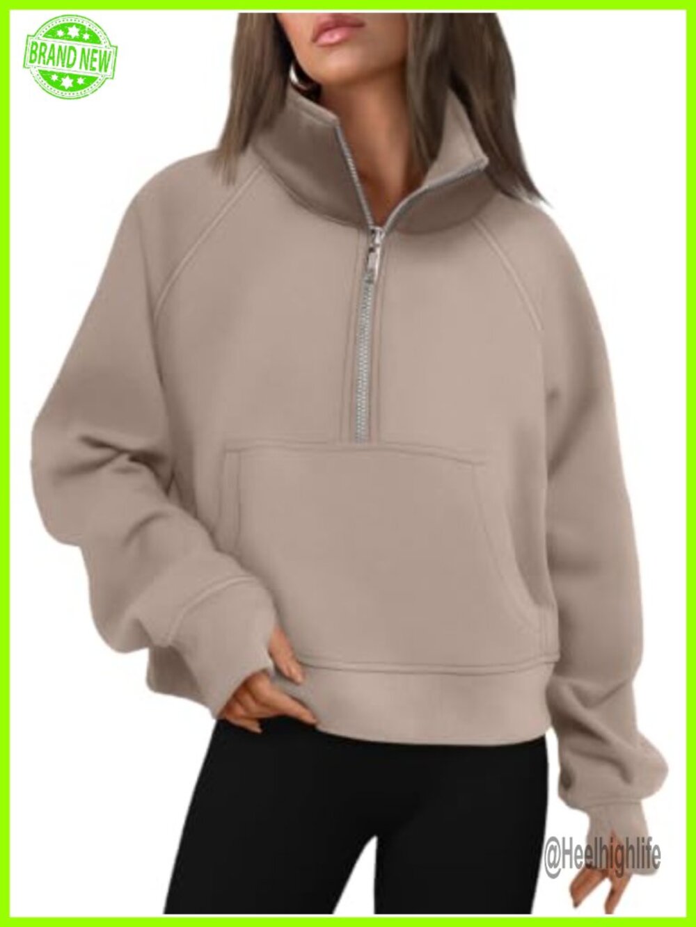 Women's Fleece Lined Half Zip Pullover Sweatshirt Drop Shoulder Thumbholes